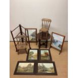 A group of furniture items comprising fire screens/guards, two small child's ash and elm chairs, a