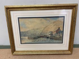 HARRY J WILLIAMS; watercolour, small harbour, signed lower left and dated 1884, 25 x 41cm, framed