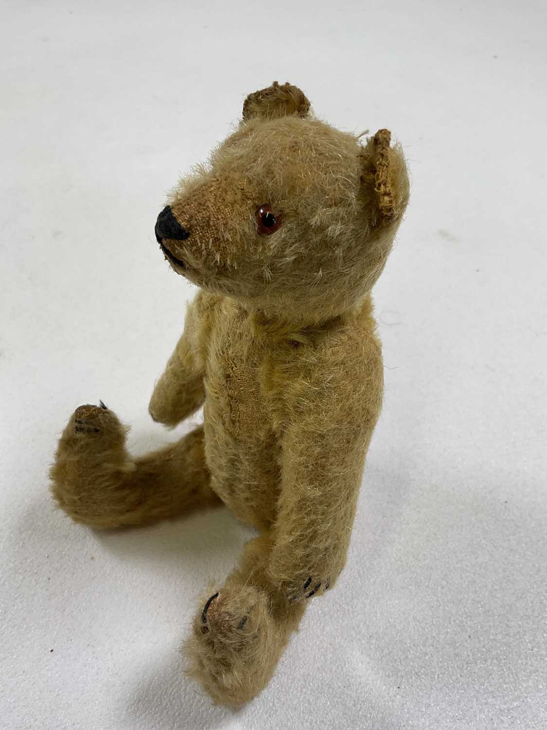 A small vintage mohair Teddy bear with glass eyes and a hump back, stitched nose, paws and feet, - Image 2 of 6
