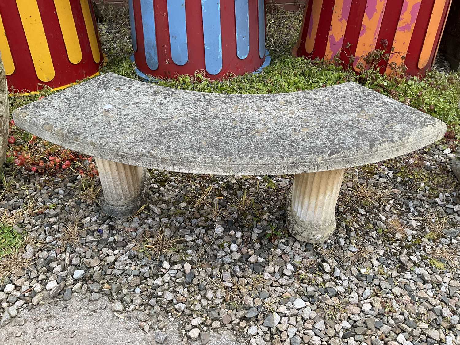 Two composite stone curved garden seats, height 42cm, width 104cm and height 40cm, width 126cm - Image 2 of 3