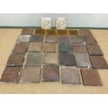 A quantity of tiles, six decorated, the rest plain, each approx 15 x 15cm.