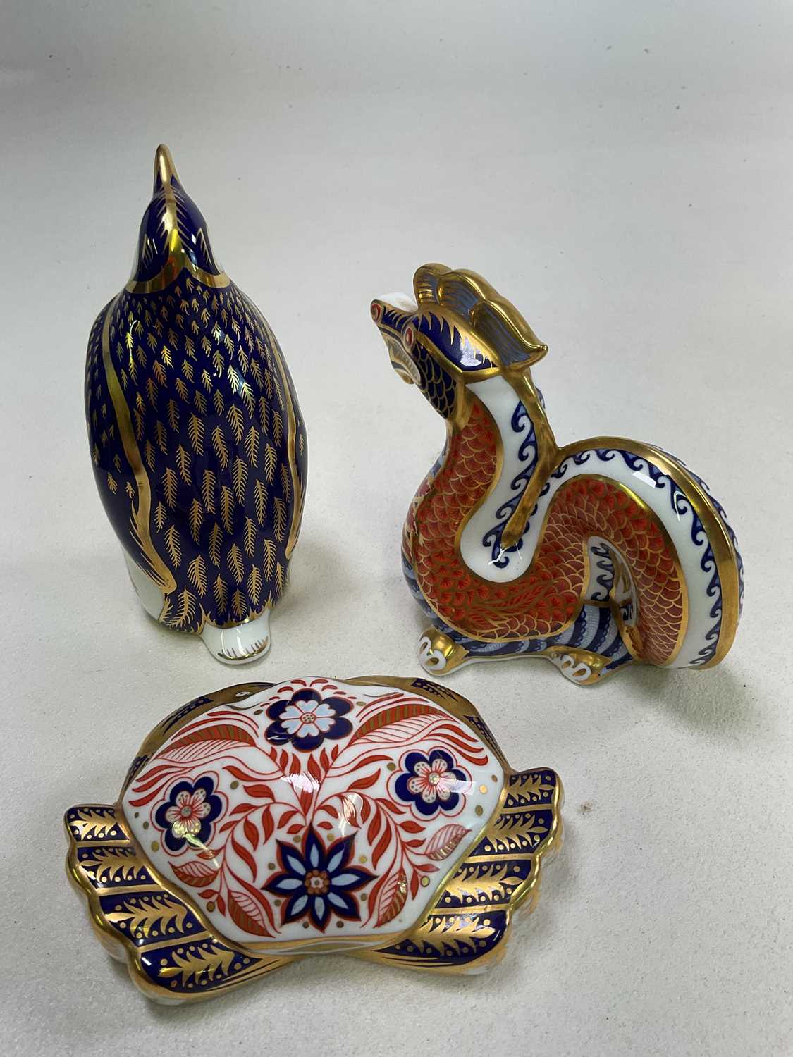 ROYAL CROWN DERBY; three paperweights to include a 'Dragon', a 'Galapagos Penguin', and a 'Crab', - Image 2 of 3