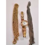 A 9ct yellow gold rope twist chain, length 62cm, approx 17.2g, a 9ct yellow gold watch head (af)