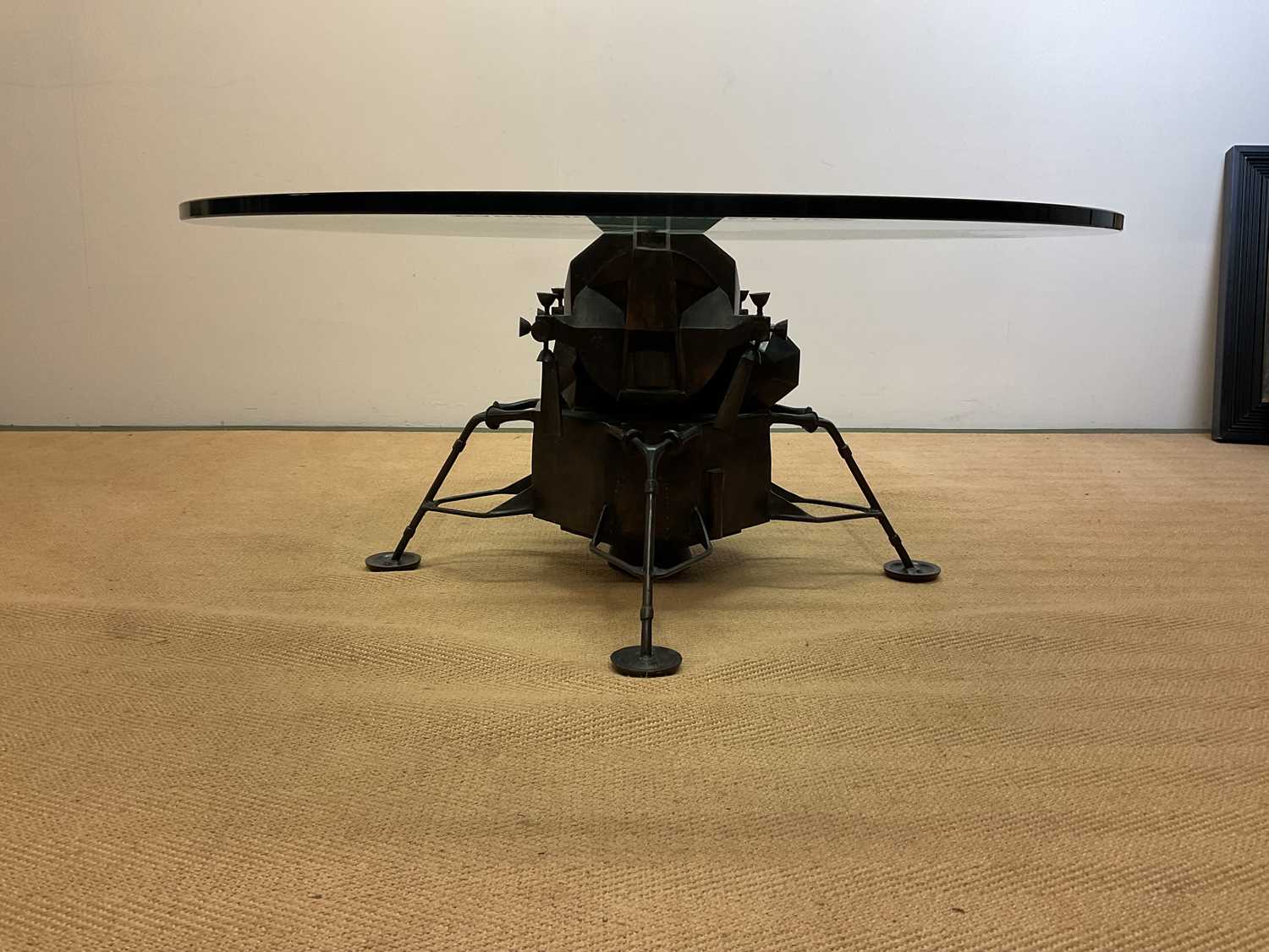 SIR PATRICK MOORE CBE HON FRS FRAS (1923-2012); a bronze 'Apollo' table by Mark Stoddart, with glass - Image 3 of 10