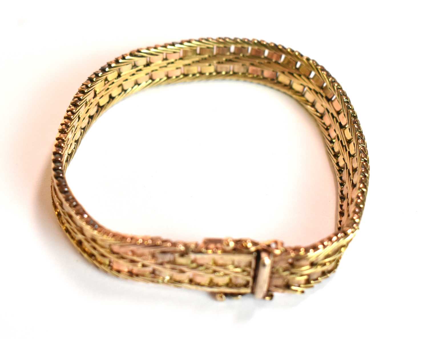 A 9ct tricolour gold bracelet, length 17.5cm, approx 20g. - Image 3 of 3