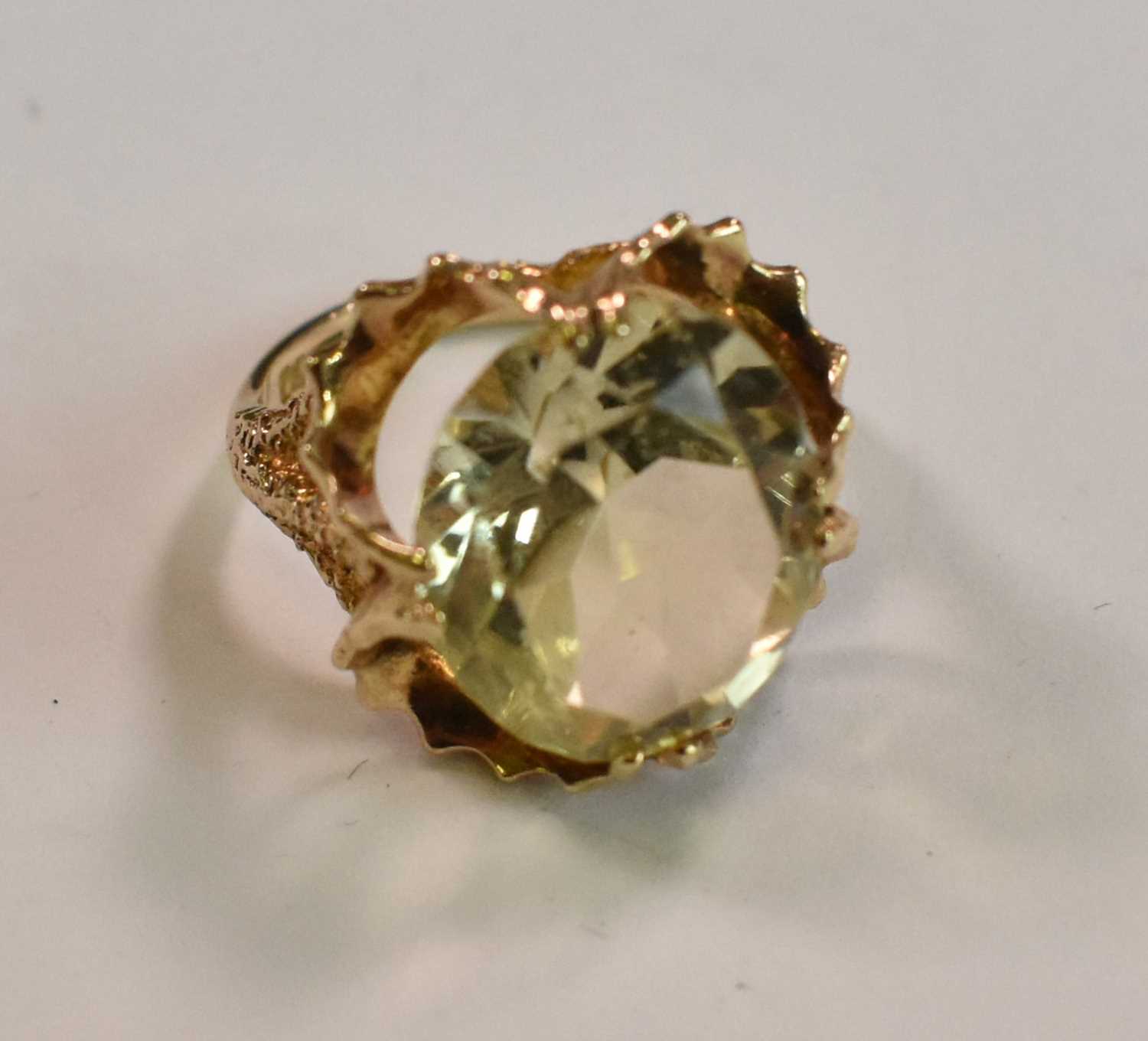 A 9ct yellow gold and citrine dress ring with elborate setting, size H, approx 4.4g. - Bild 2 aus 4