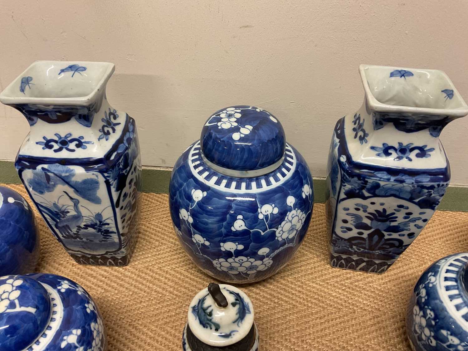 A group of eight early 20th century Chinese blue and white ginger jars and covers, height of largest - Image 2 of 18