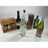 MIXED WINES AND SPIRITS; eight bottles including Chivas Regal, boxed, Malibu, Croft port, two