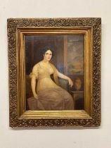 19TH CENTURY ENGLISH SCHOOL; oil on panel, portrait study of a young woman seated beside an urn with