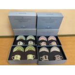 WEDGWOOD; four boxed Celebration of the Millenium cups and saucers sets, comprising 18th Century -