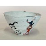 † SIMEON STAFFORD; a conical bowl hand painted by the artist with figures to both interior and