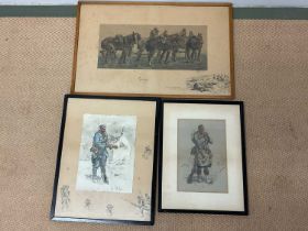 SNAFFLES (CHARLES JOHNSON PAYNE) (BRITISH, 1884-1967); three prints depicting WWI scenes, 'Gunners',