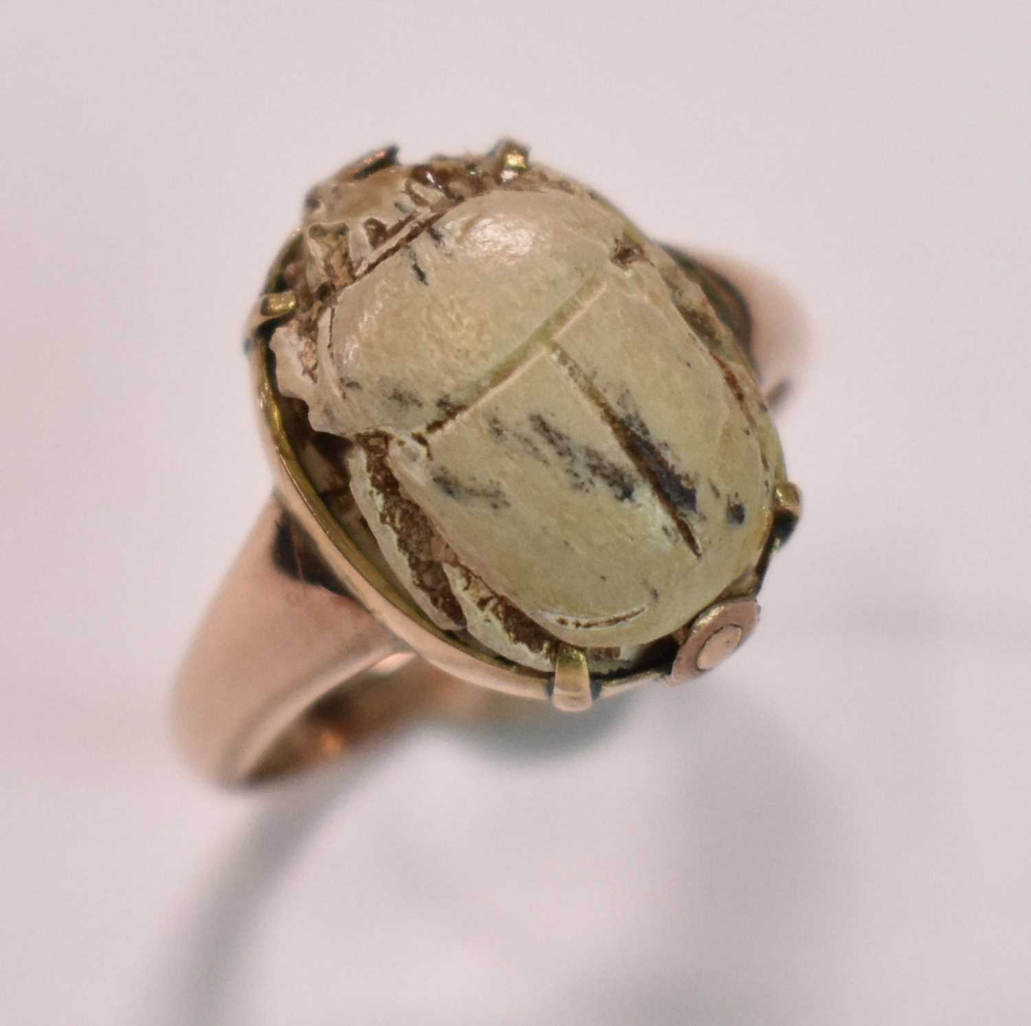 A 9ct yellow gold and opal dress ring, size S 1/2, and a further 9ct gold ring set with a scarab, - Image 3 of 3