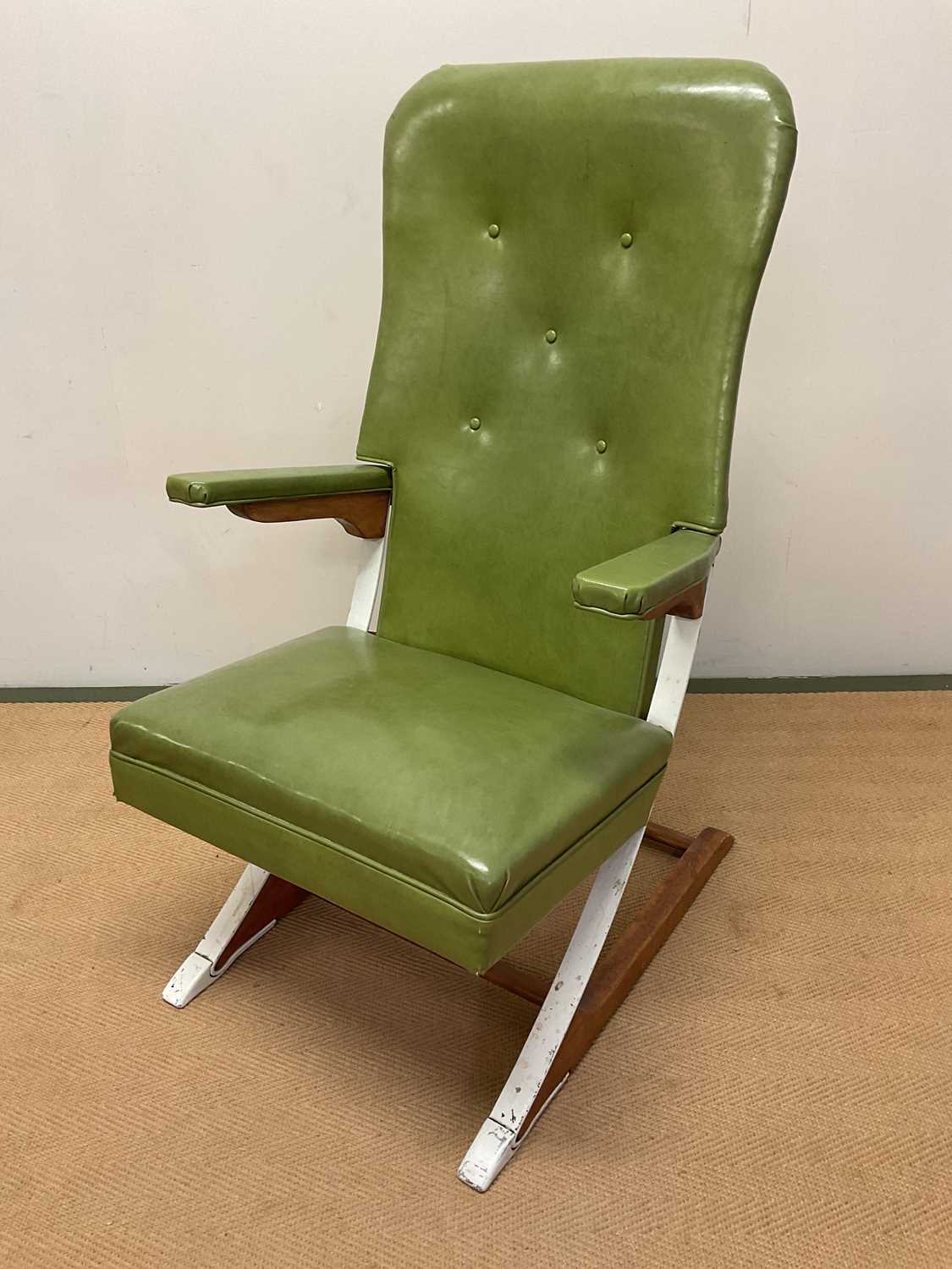 MCKAY; a 1960s American cantilever rocker chair upholstered in green faux leather material, height