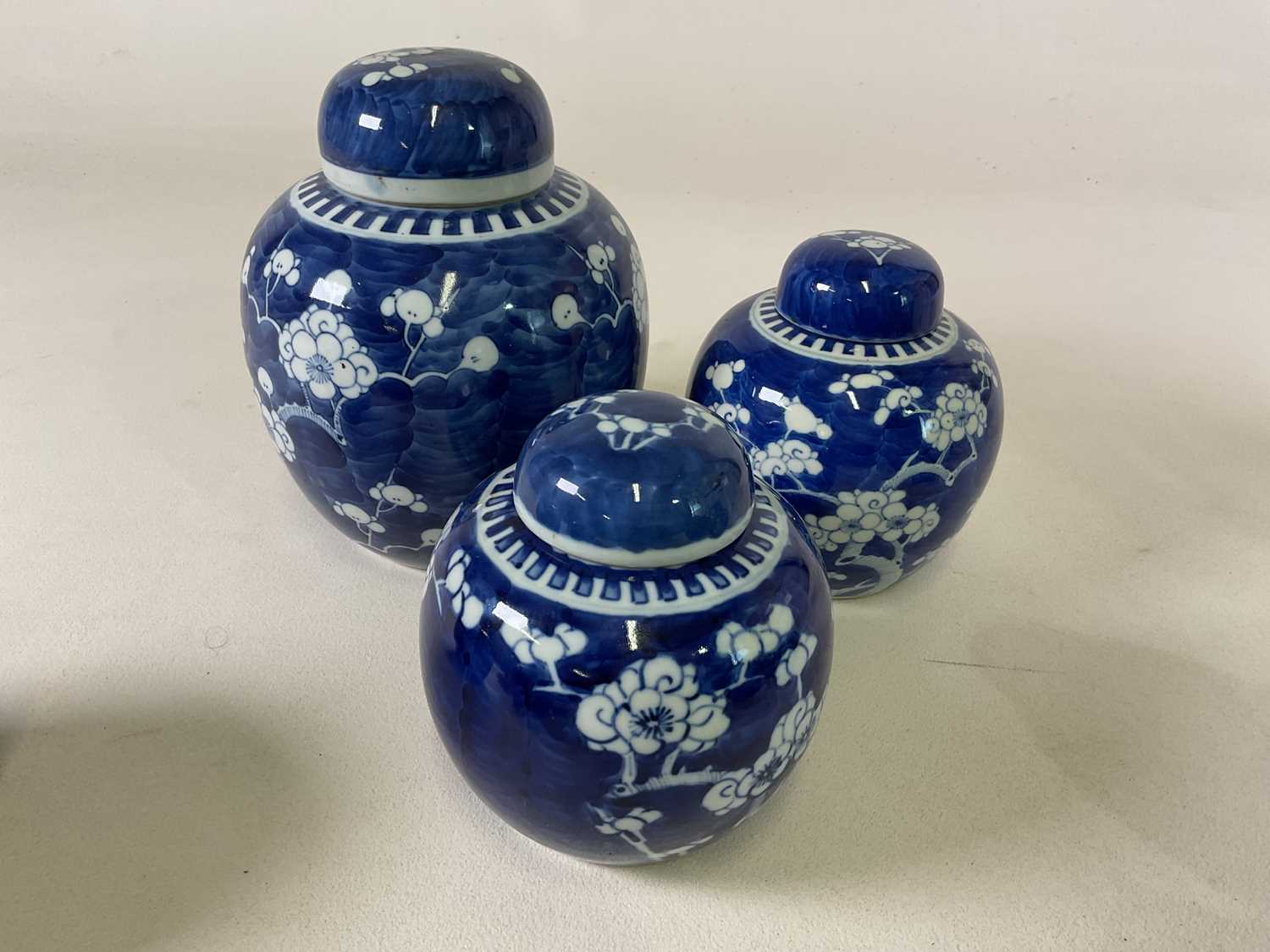 A group of eight early 20th century Chinese blue and white ginger jars and covers, height of largest - Image 8 of 18