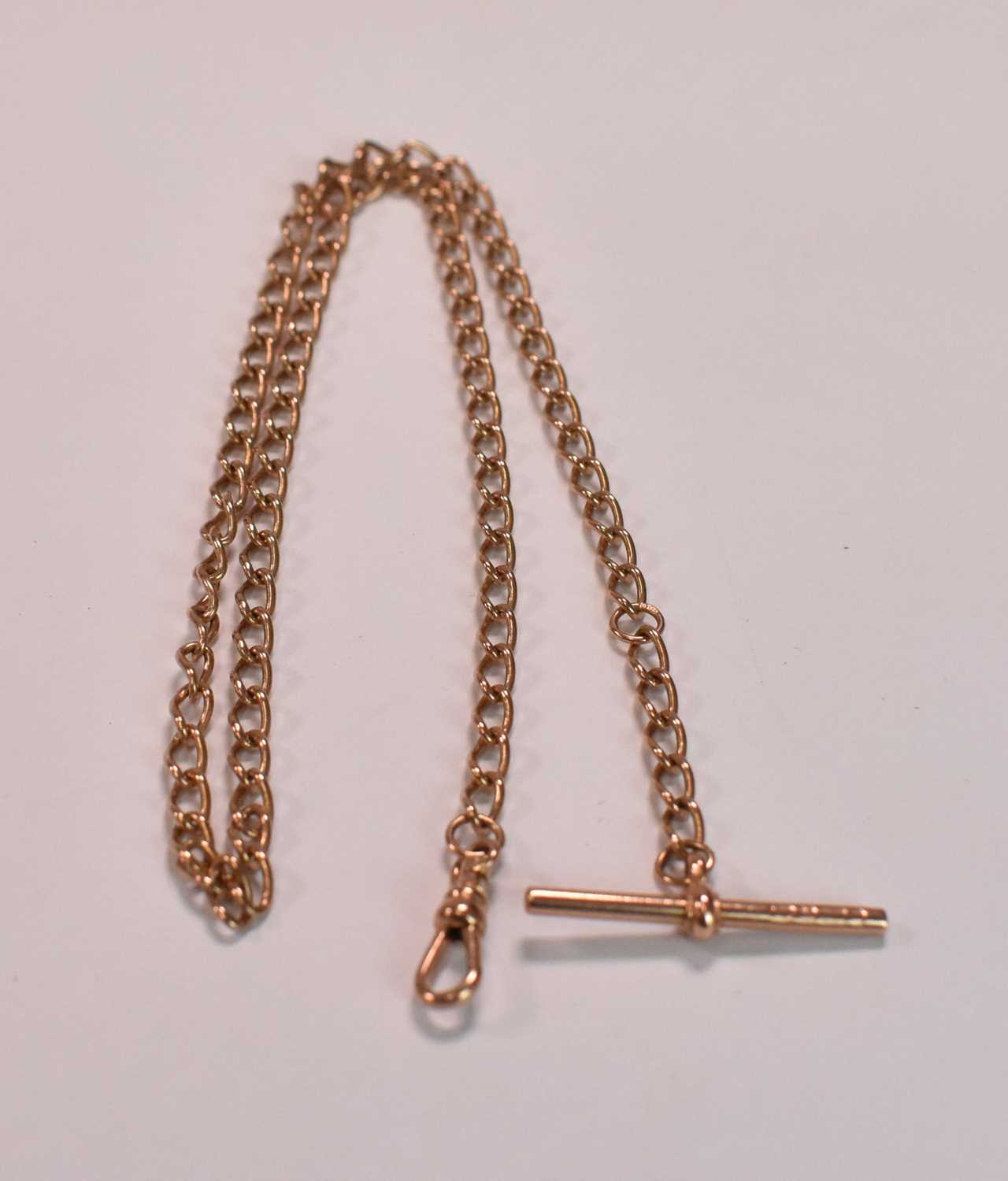 A 9ct rose gold fob chain with T-bar and single sprung clasp, length 49cm. 15.3g approx Condition