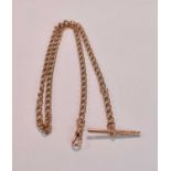 A 9ct rose gold fob chain with T-bar and single sprung clasp, length 49cm. 15.3g approx Condition