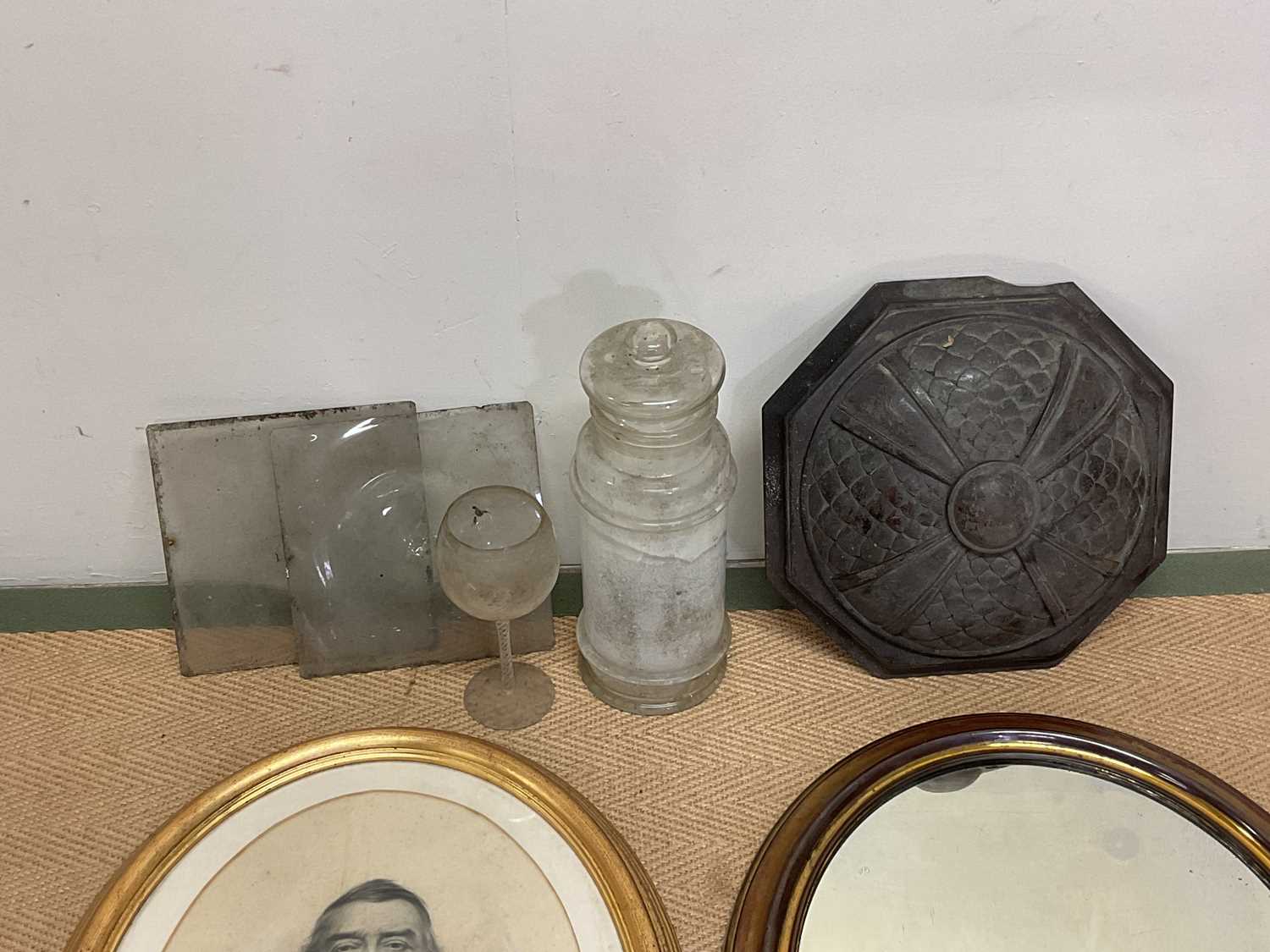 Mixed collectors' items including brass oval mirror, glass apothecary jar, wooden display box, - Image 2 of 3