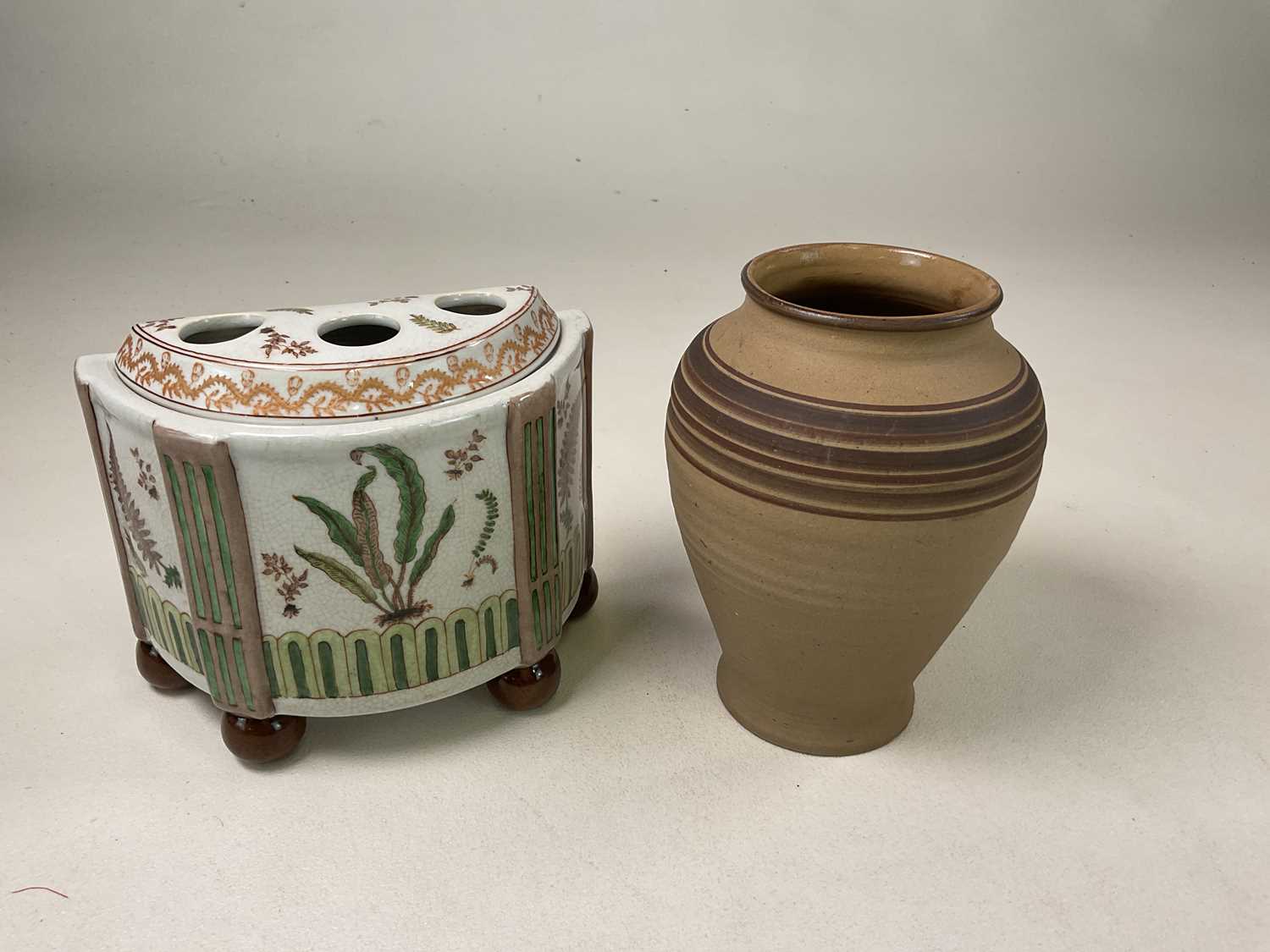 A glass dome on wooden stand, height 26cm, a Davenport Imari pot, a pair of ceramic jugs styled as - Image 4 of 4