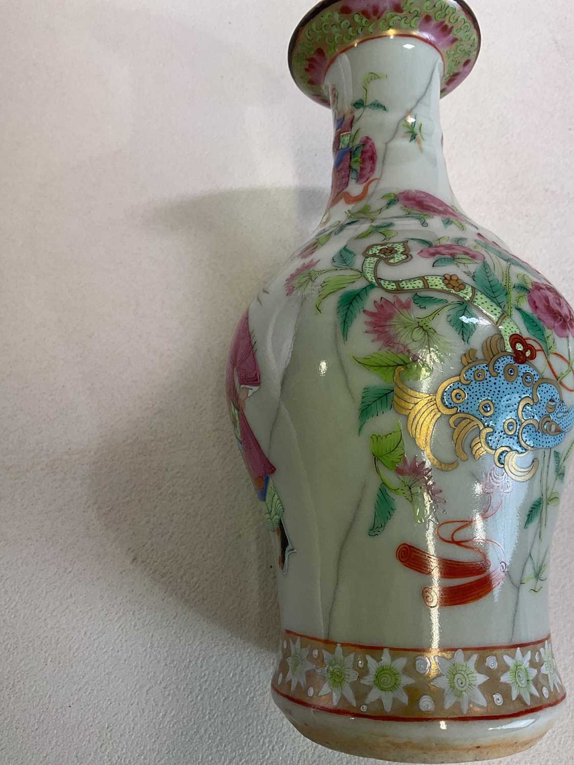A 19th century Chinese Famille Rose baluster vase decorated with figures, floral sprays and - Image 5 of 9