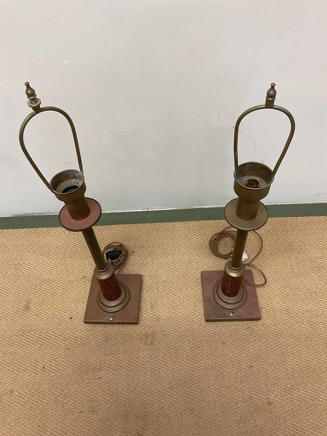 A pair of brass and wooden table lamps, height 76 cm, base 15cm square. - Image 2 of 2