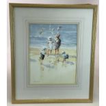 † BERNARD MCDONALD (born 1944); watercolour, children playing on a beach, signed, 39 x 30cm,