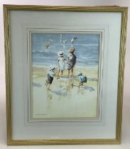 † BERNARD MCDONALD (born 1944); watercolour, children playing on a beach, signed, 39 x 30cm,