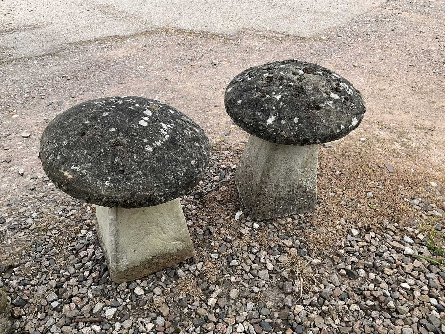 A pair of composite staddle stones, height approx 50cm. - Image 2 of 2