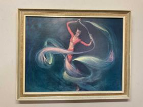AFTER LOUIS SHABNER; vintage print, 'The Ribbon Dancer', 49 x 64cm, framed.