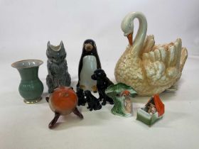 A quantity of mixed ceramics to include a Brannam pottery penguin, a Royal Copenhagen vase, large