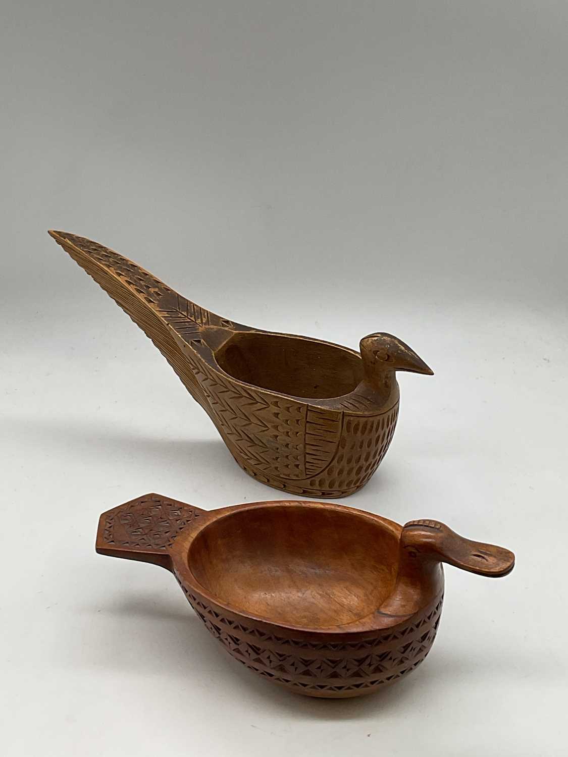 A Scandinavian folk art treen bowl in the form of a duck, length 16.5cm, and a similar Yugoslavian - Image 2 of 2