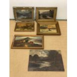 UNATTRIBUTED; six oils on canvas, late 19th/early 20th century landscape paintings, largest 41 x