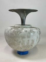 A mid 20th century opaline pendant light with tulip shape top fitting, height 36 cm.