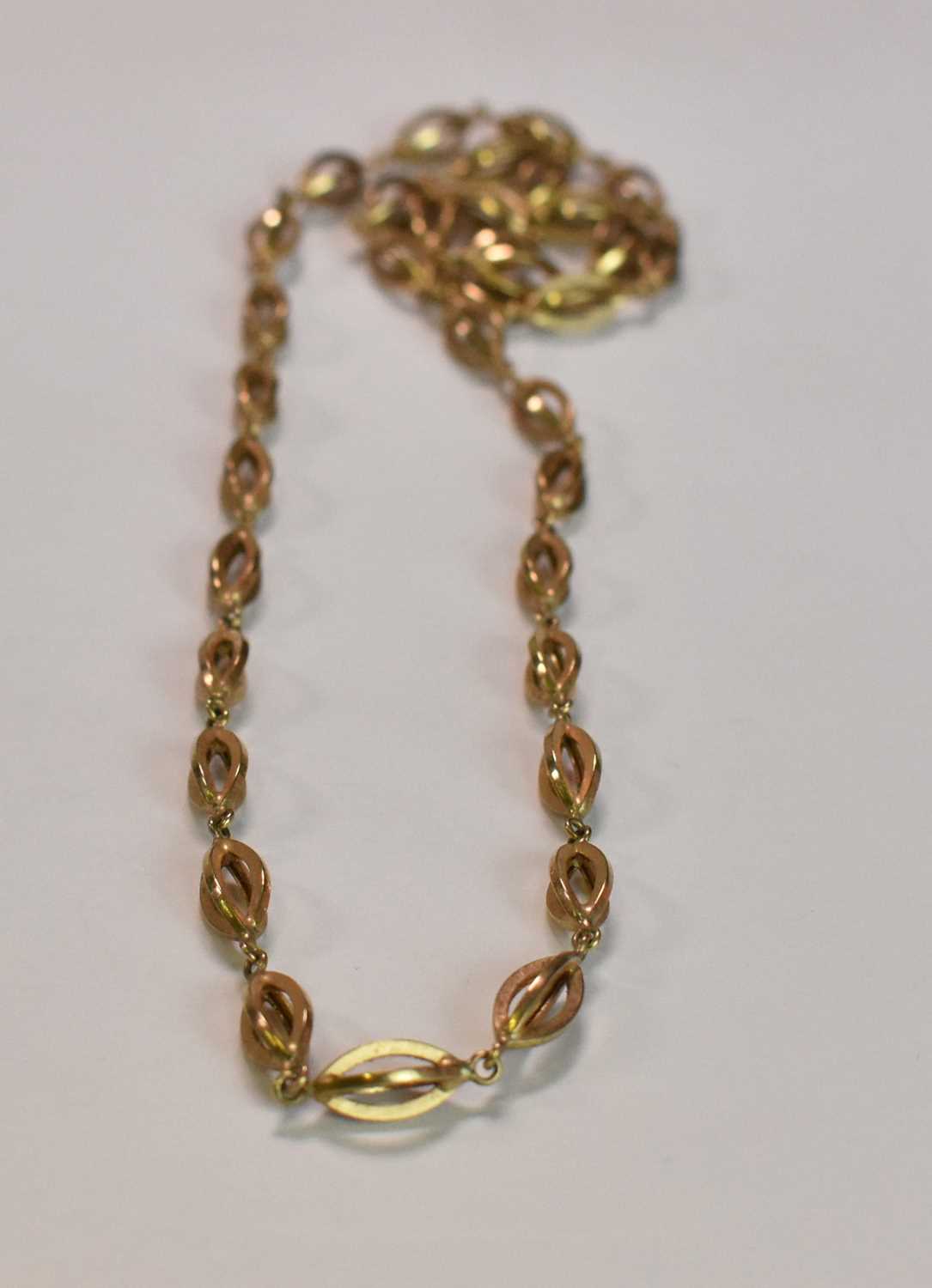 A 9ct yellow gold open lozenge shaped link chain, length 46cm, approx 8.1g. - Bild 2 aus 2