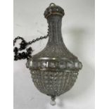 A 20th century crystal beaded basket chandelier, height 39cm, diameter 22cm.