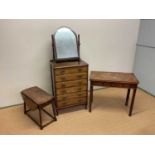 A small group of furniture comprising a six drawer chest, 102 x 68 x 46cm, a card table, a gateleg