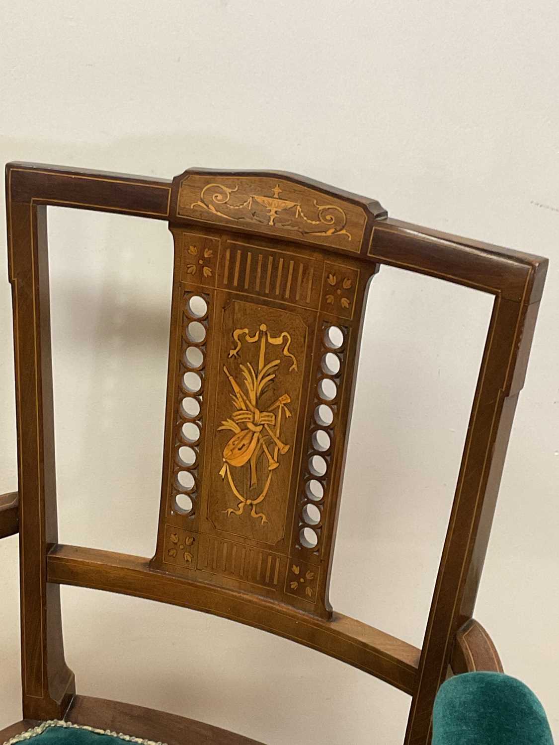 An Edwardian mahogany inlaid elbow chair. - Image 2 of 3