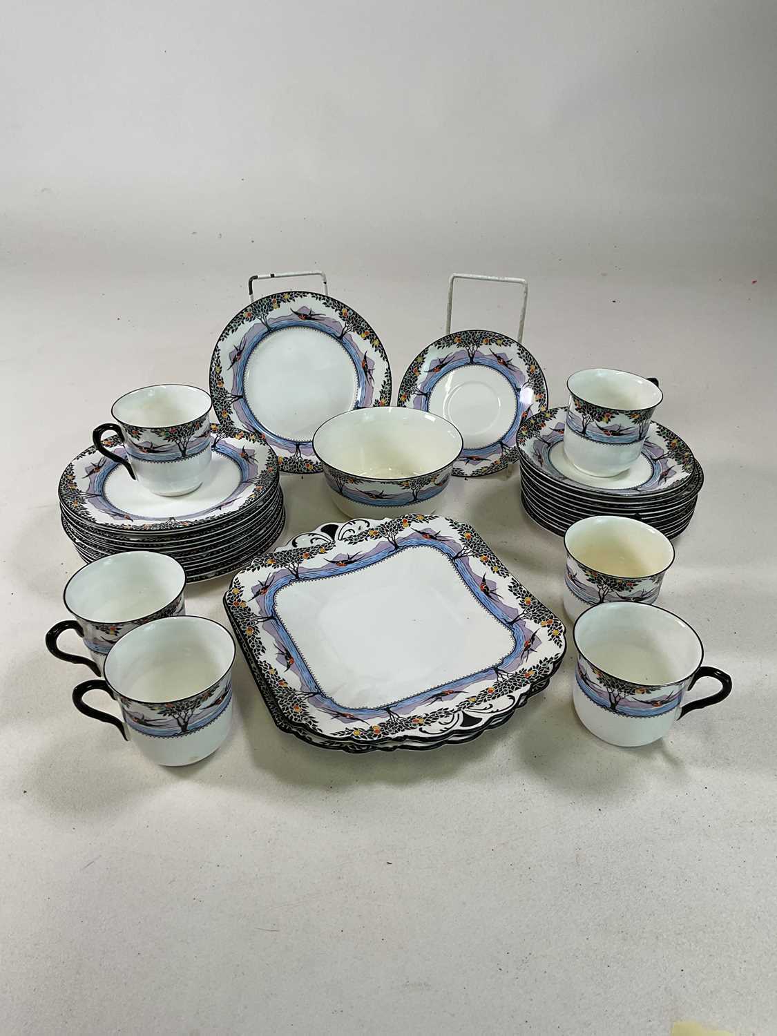 SHELLEY; a part tea service in 'Swallows and Balloon Trees' pattern comprising two sandwich