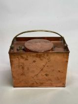 A copper square form Walker powder magazine, marked Walker Patentee Wapping to lid, 23.5 x 29 x 16.
