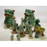 Contemporary Chinese ceramics including a pair of Dogs of Fo and one other, height 26cm and a set of