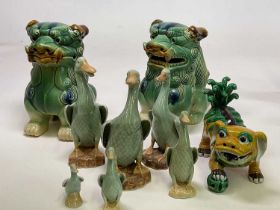 Contemporary Chinese ceramics including a pair of Dogs of Fo and one other, height 26cm and a set of