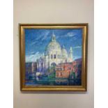 † MARTIN DUTTON; large oil on board, 'Santa Maria della Salute, Venice', signed, further signed,