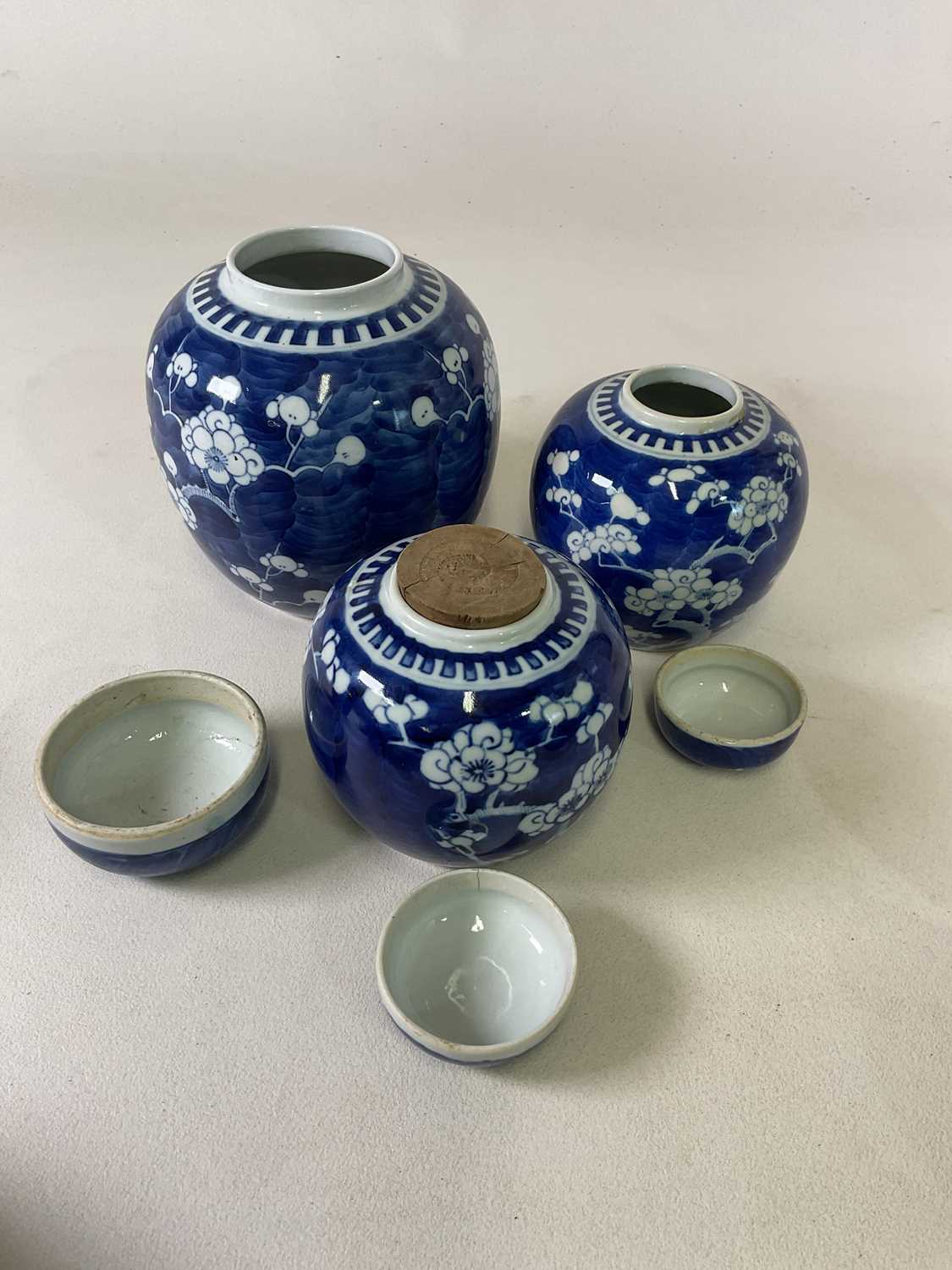 A group of eight early 20th century Chinese blue and white ginger jars and covers, height of largest - Image 9 of 18