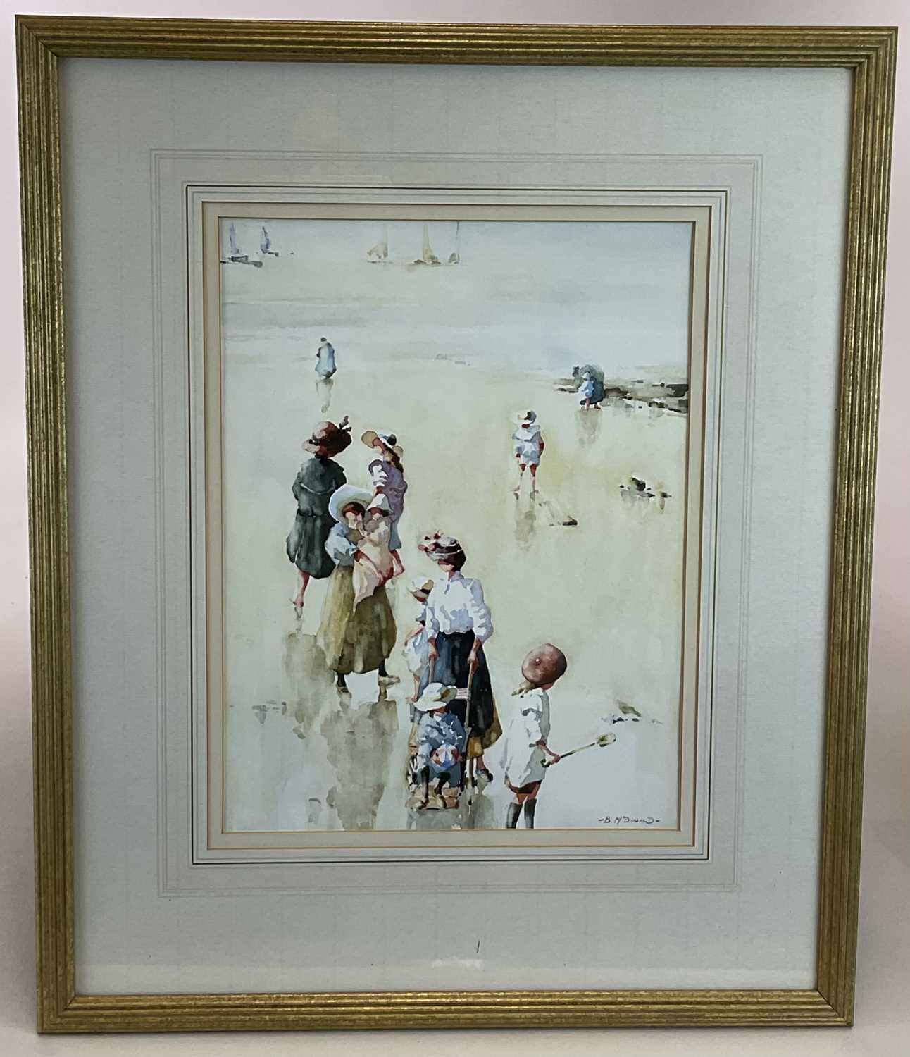 † BERNARD MCDONALD (born 1944); watercolour, figures on a beach, signed, 39 x 29cm, framed and