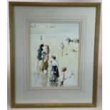 † BERNARD MCDONALD (born 1944); watercolour, figures on a beach, signed, 39 x 29cm, framed and