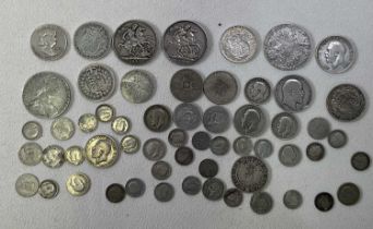 A 1892 and a 1893 Victorian Crown, together with a small quantity of loose coins mainly pre 1920