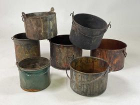 Seven 20th century vintage decorator's handled paint cans/pots.