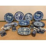 A group of mainly English blue and white ceramics, also some Dutch examples including a late 18th