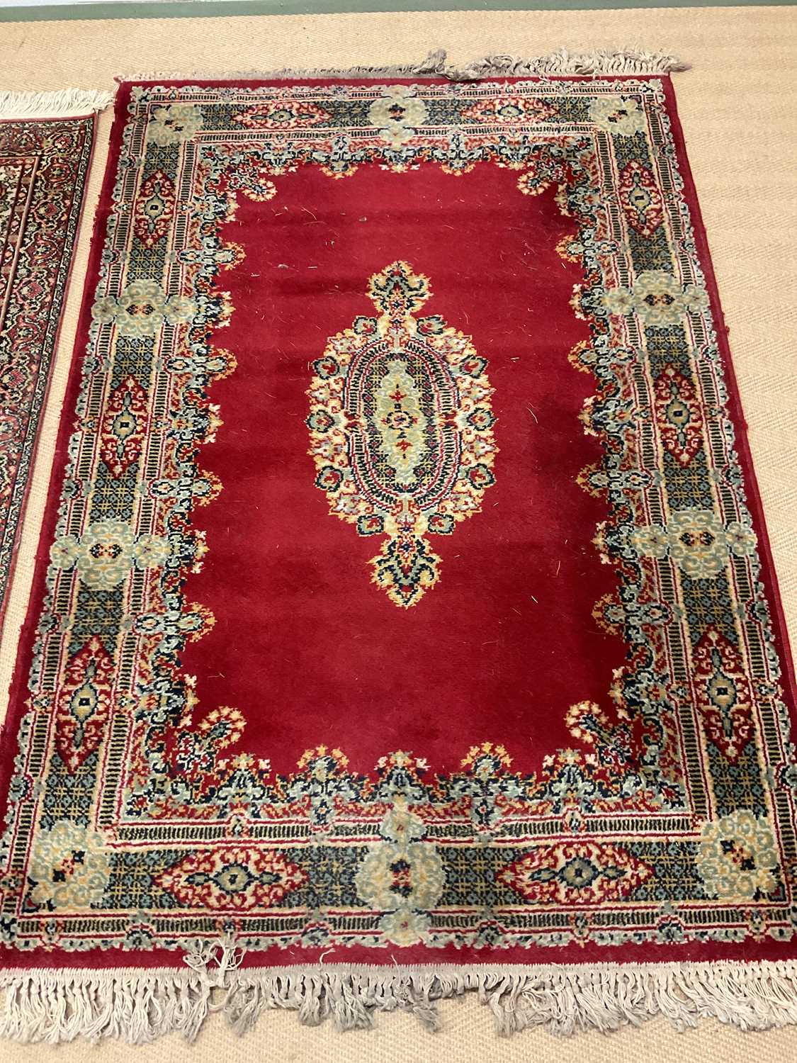 Two vintage Eastern rugs, one a dark red rug with central medallion and decorative border, 122 x - Image 3 of 6