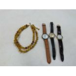A bead necklace with sphere spacers, a Helvetia vintage wristwatch and a modern wristwatch (3).